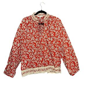 Madewell‎ Shirred Popover Top Paisley Print Blouse Ground Madder Women Size L